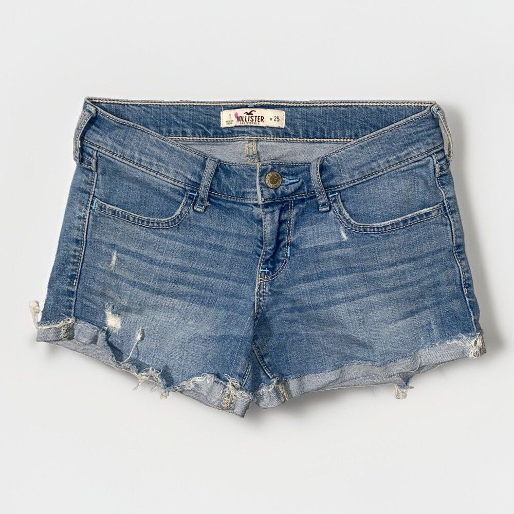 Hollister Womens Juniors Light Blue Denim Shorts Size 25 Distressed